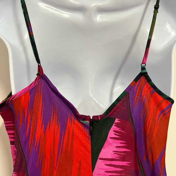 Farm Rio Midnight Leaves Tank Midi Dress Green Pink Tropical Cut Out Tie Waist M - Picture 13 of 14